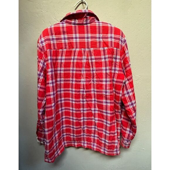 L.L. Bean Womens Button Fleece-Lined Flannel Shirt Jacket Large Red Plaid Casual - Picture 2 of 9